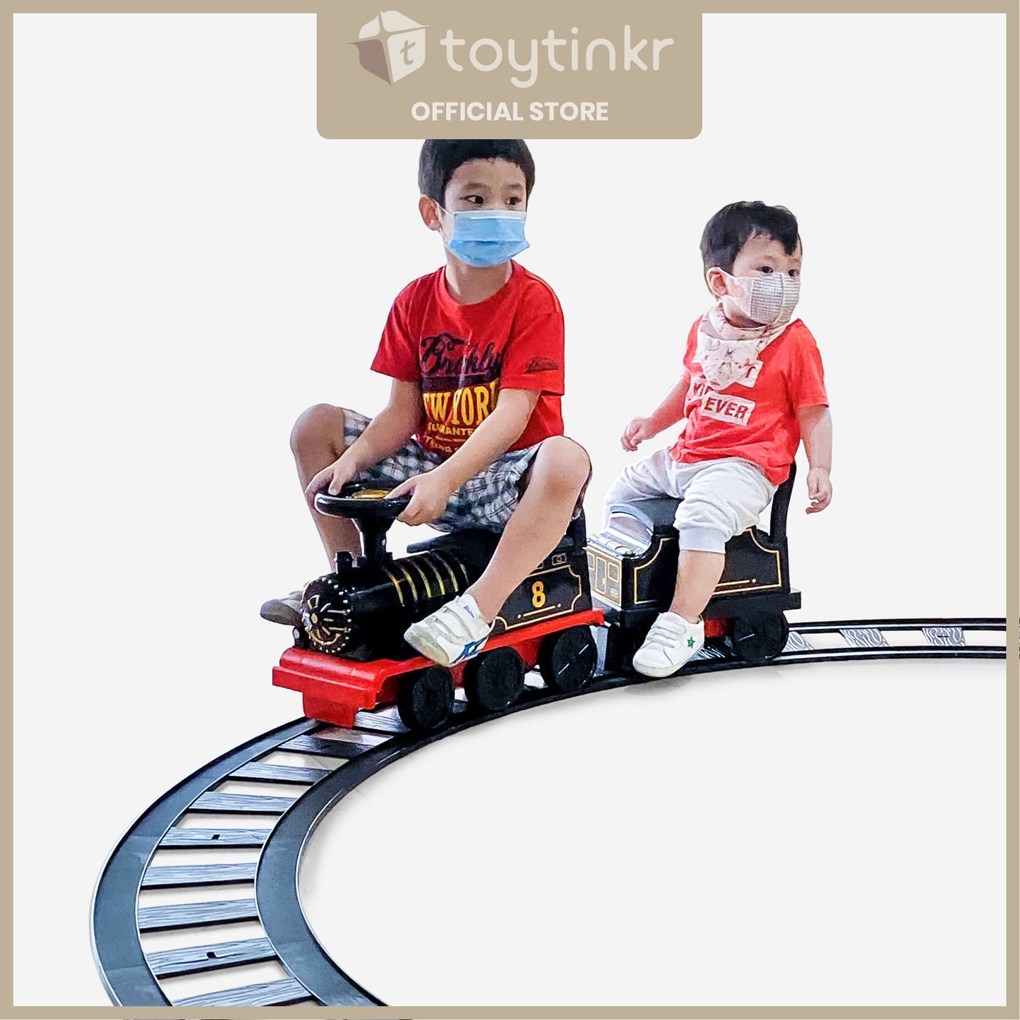 Ride on Train Head with Tracks + 1 Wagon by Toytinkr