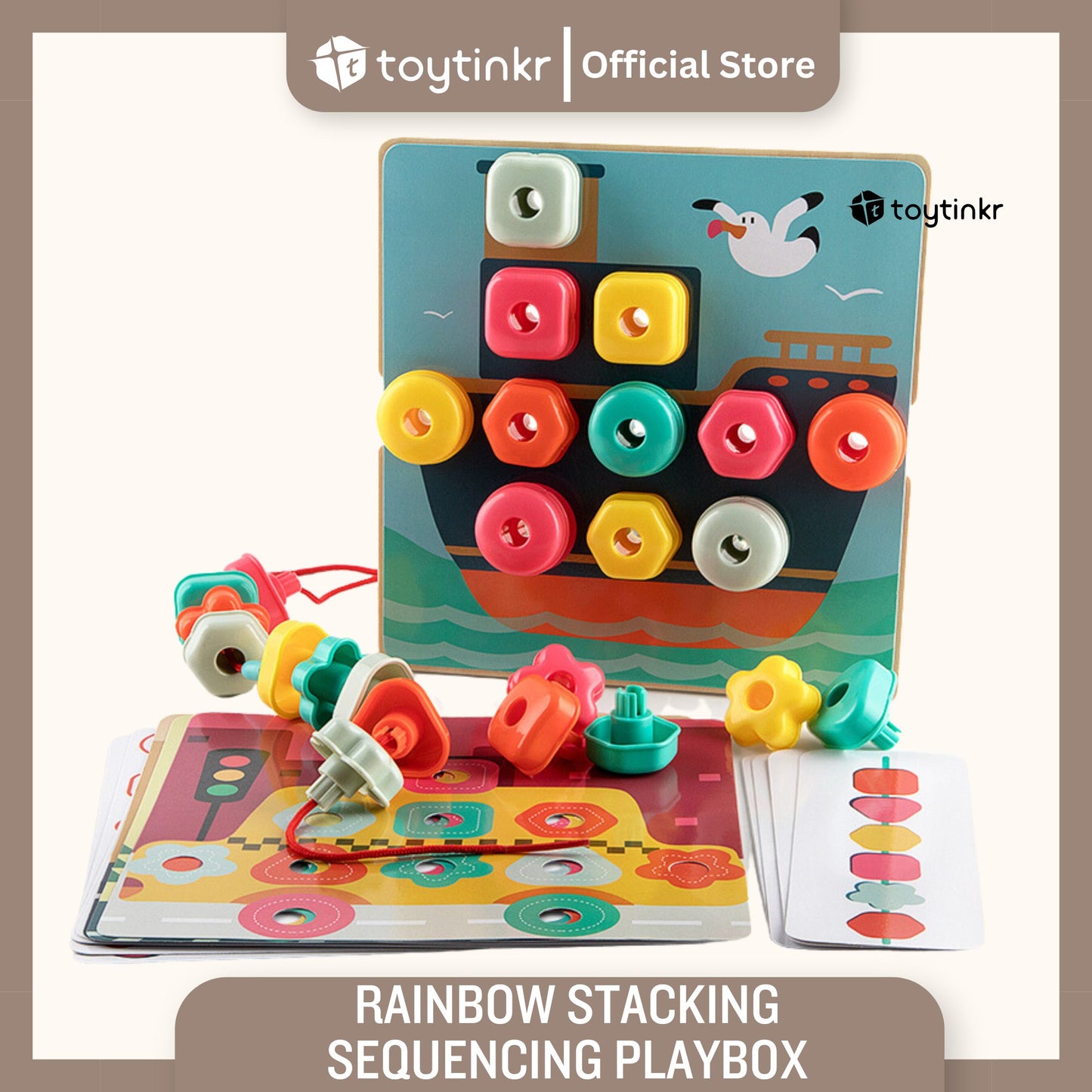 Top Bright Rainbow Stacking Sequencing Playbox by Toytinkr