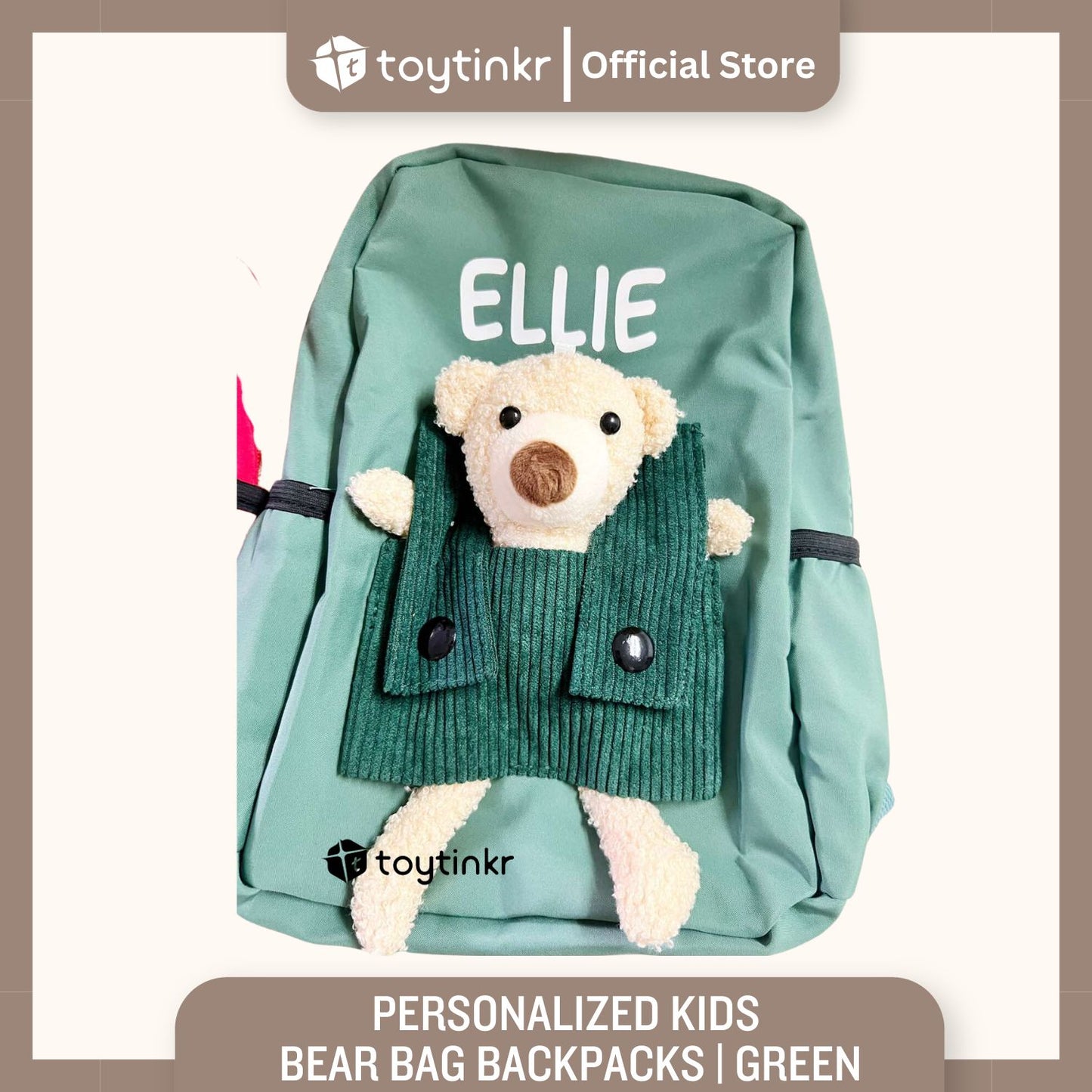 Personalized Kids Bear Bag Backpacks- (ALL CAPS WHITE FONT ONLY) by Toytinkr
