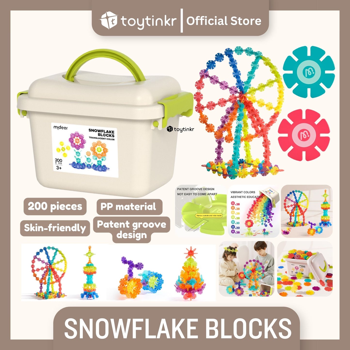 Mideer Snowflake Blocks 200pcs by Toytinkr