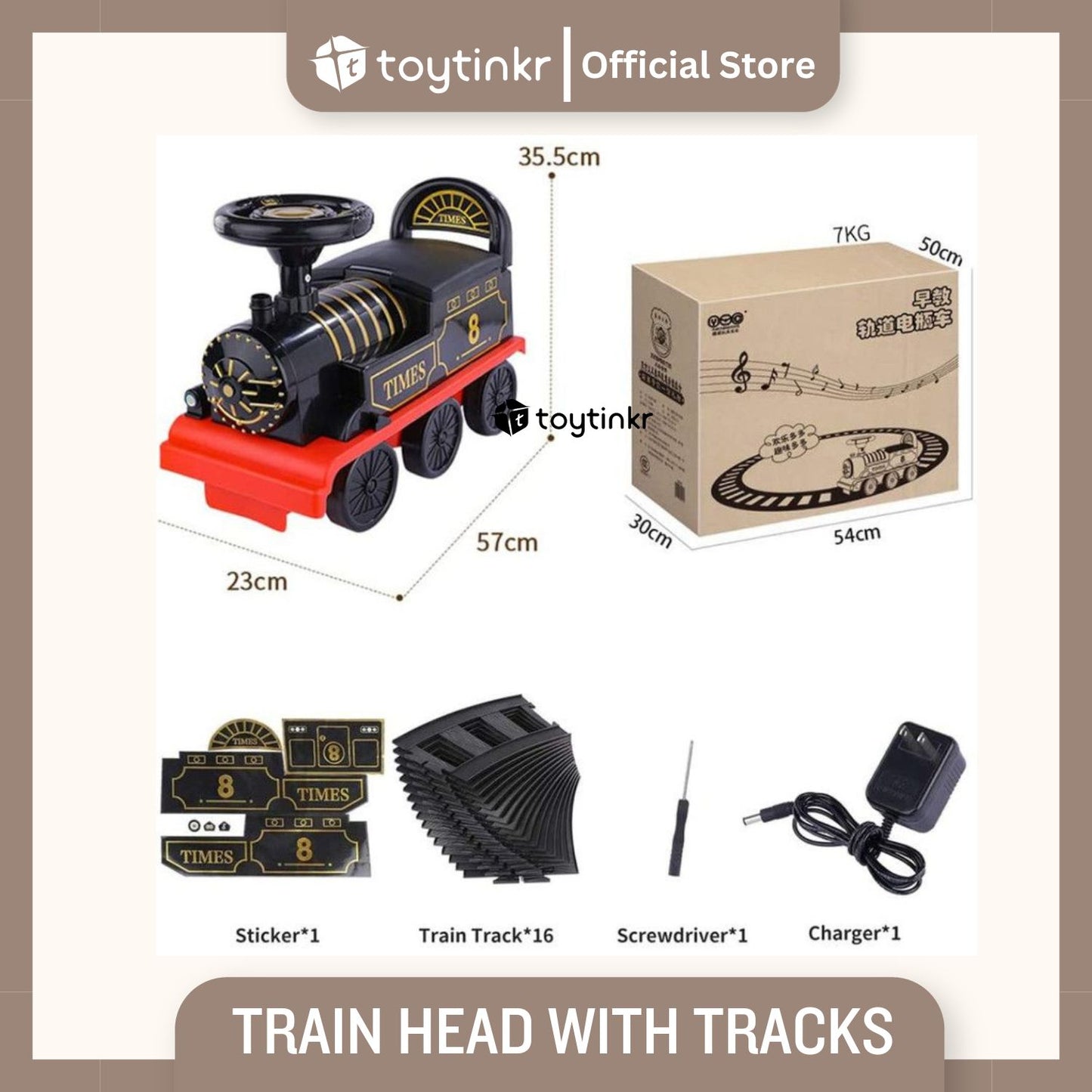 Ride on Train Head with Tracks + 1 Wagon by Toytinkr