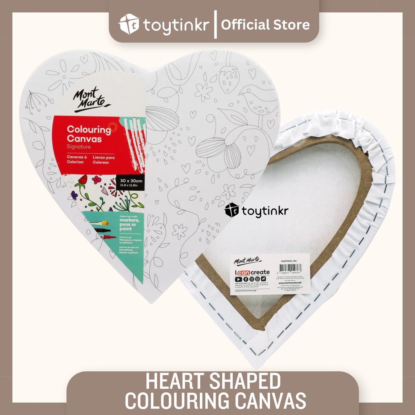 Mont Marte Heart-shaped Colouring Canvas by Toytinkr