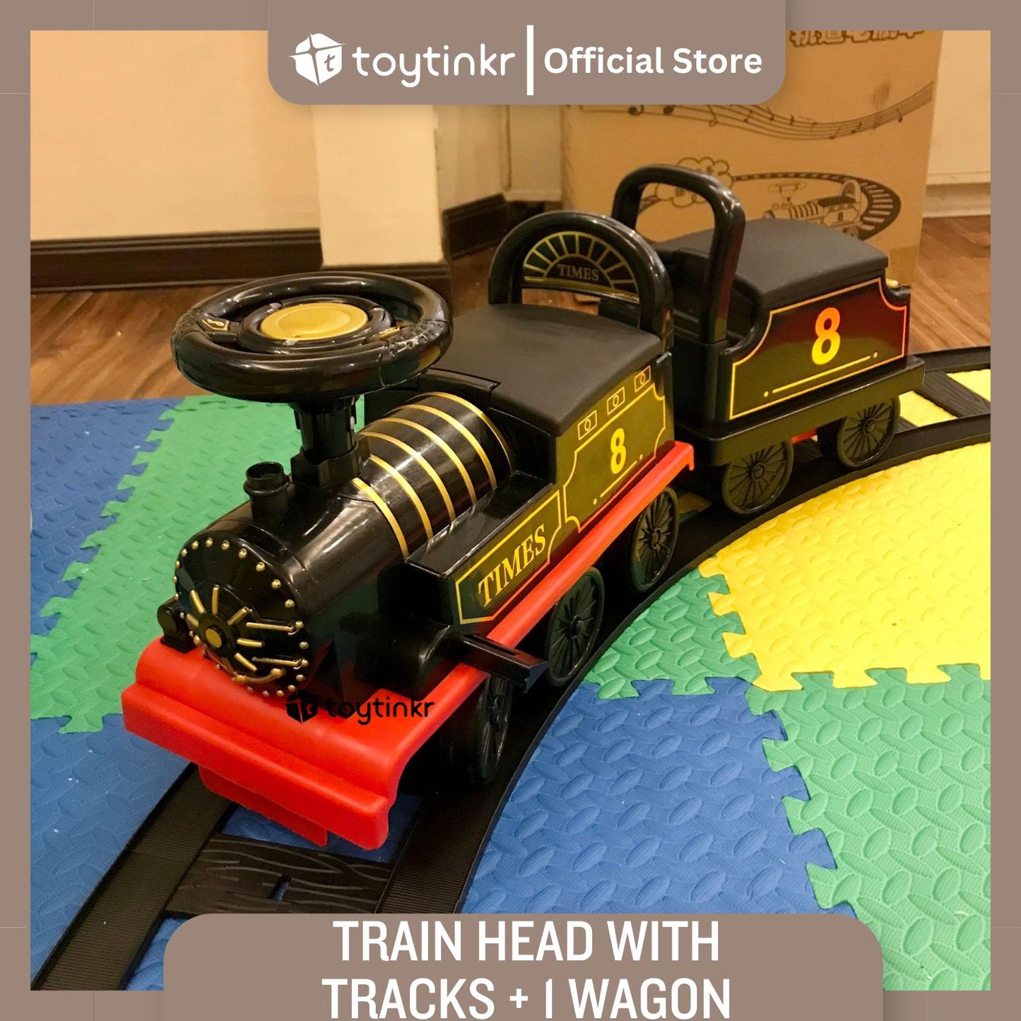 Ride on Train Head with Tracks + 1 Wagon by Toytinkr
