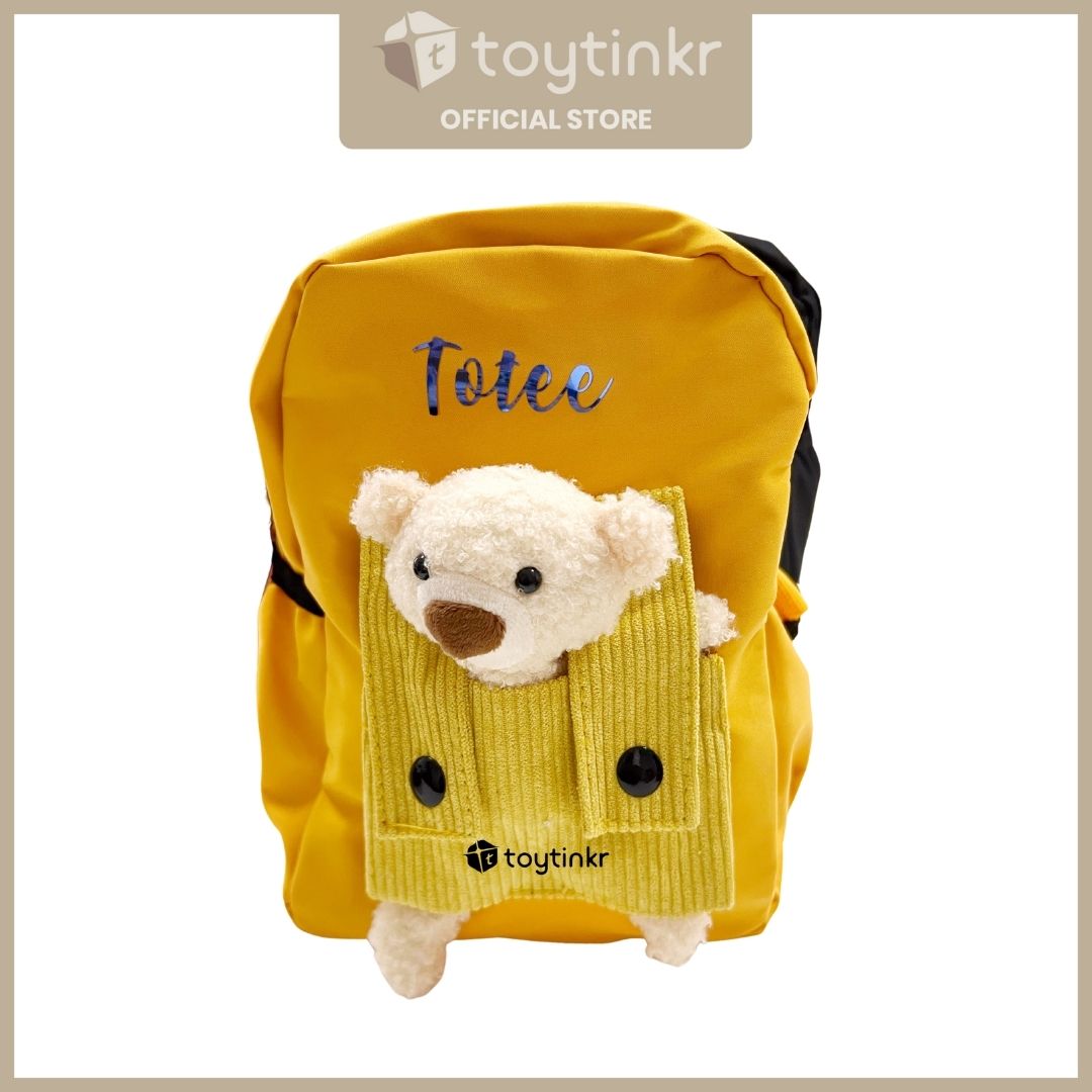 Personalized Kids Bear Bag Backpacks- (ALL CAPS WHITE FONT ONLY) by Toytinkr