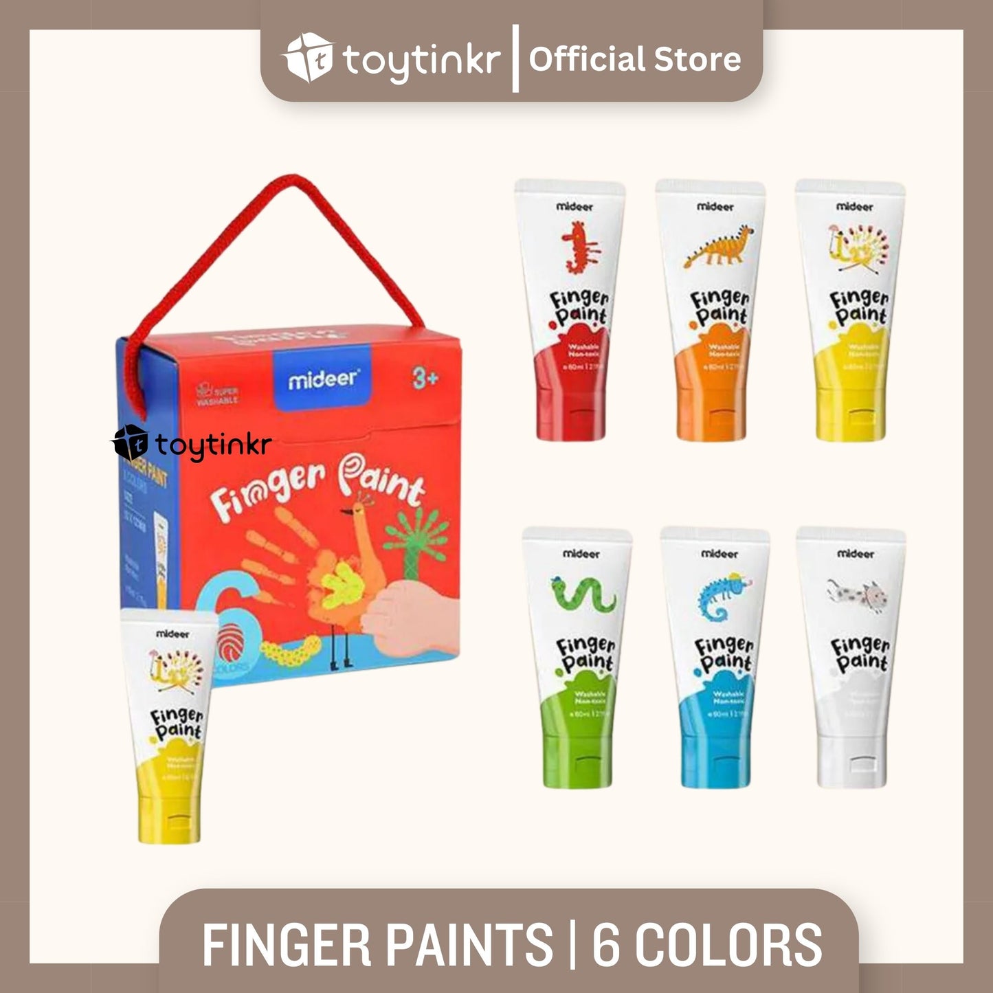 Mideer Finger Paint - Non-Toxic, Washable - 12 & 6 Colors by Toytinkr