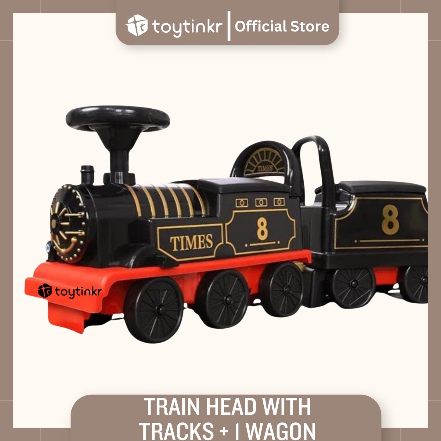 Ride on Train Head with Tracks + 1 Wagon by Toytinkr