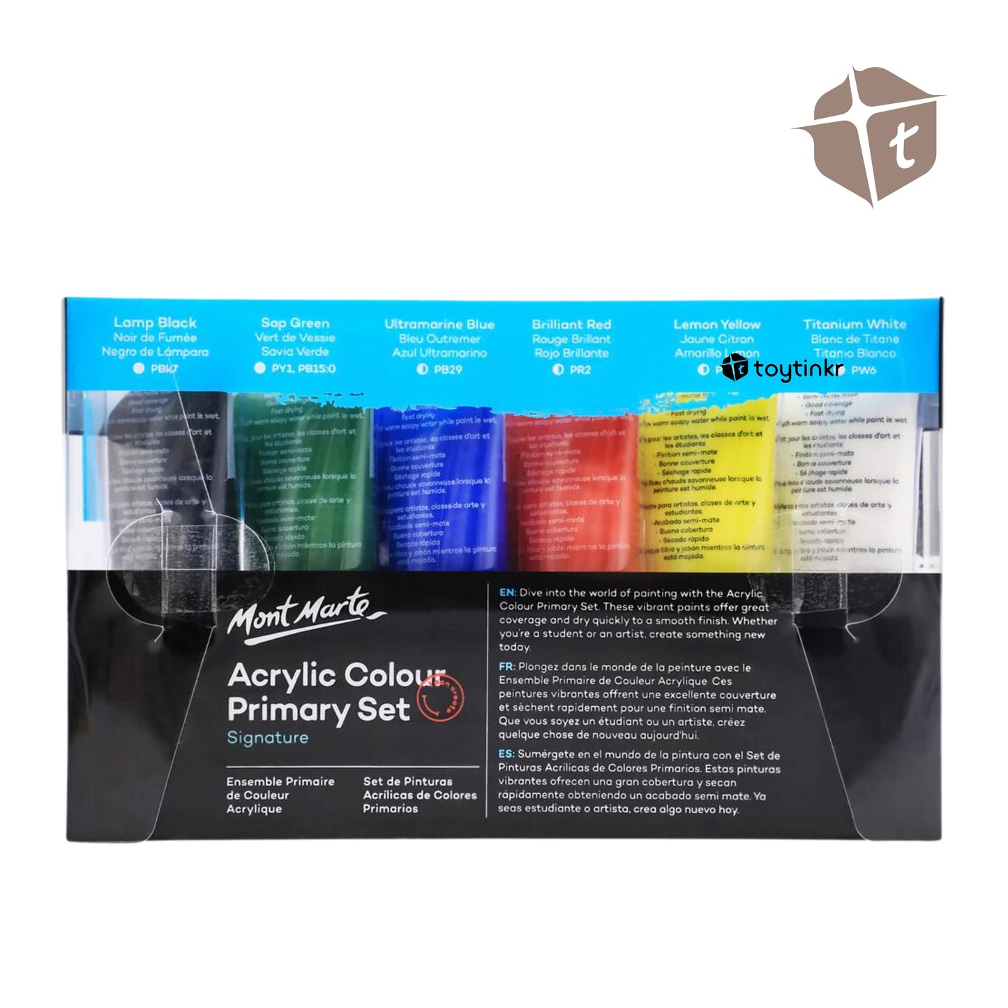 Mont Marte Acrylic Paints - 6 Colors Primary Set (50ml) by Toytinkr