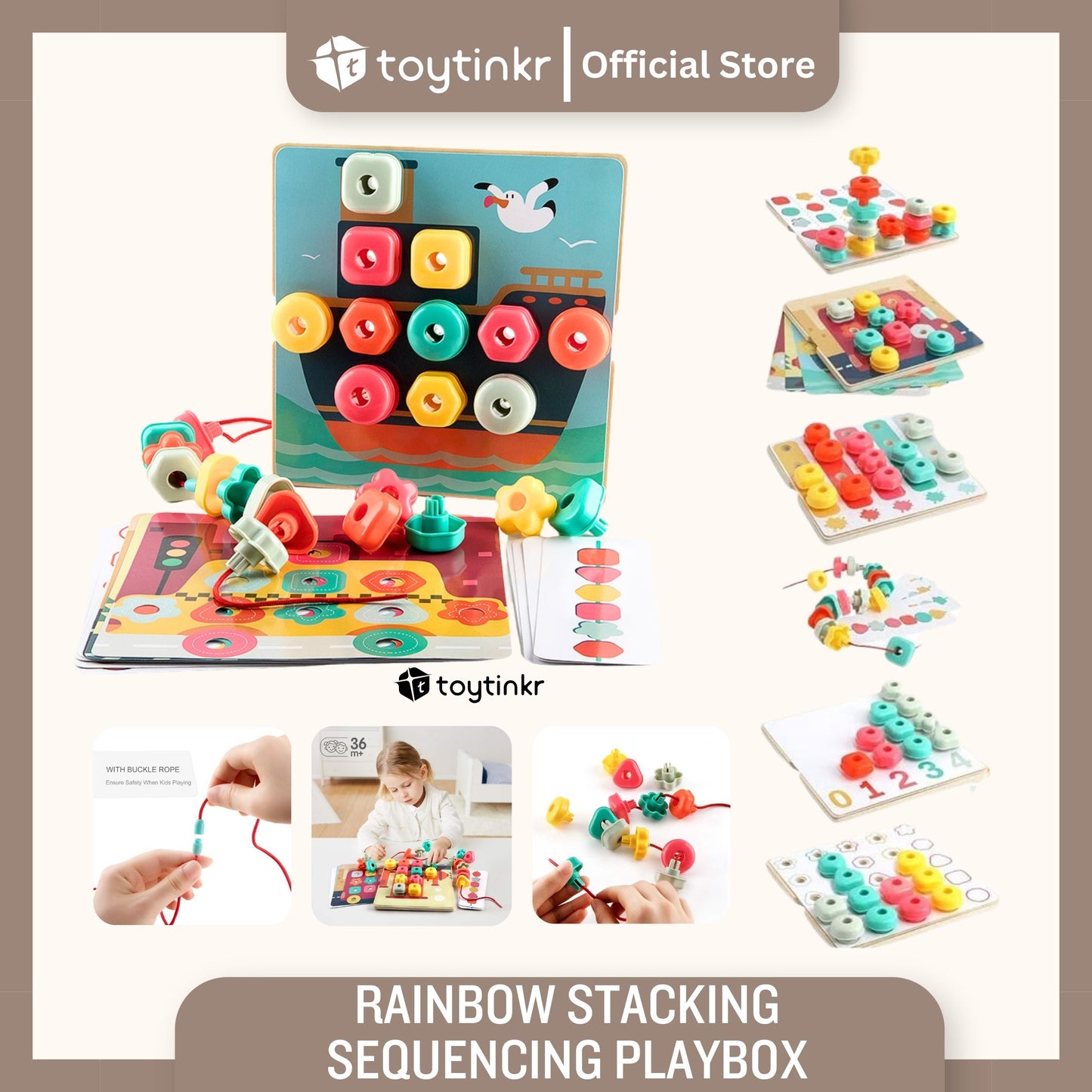 Top Bright Rainbow Stacking Sequencing Playbox by Toytinkr