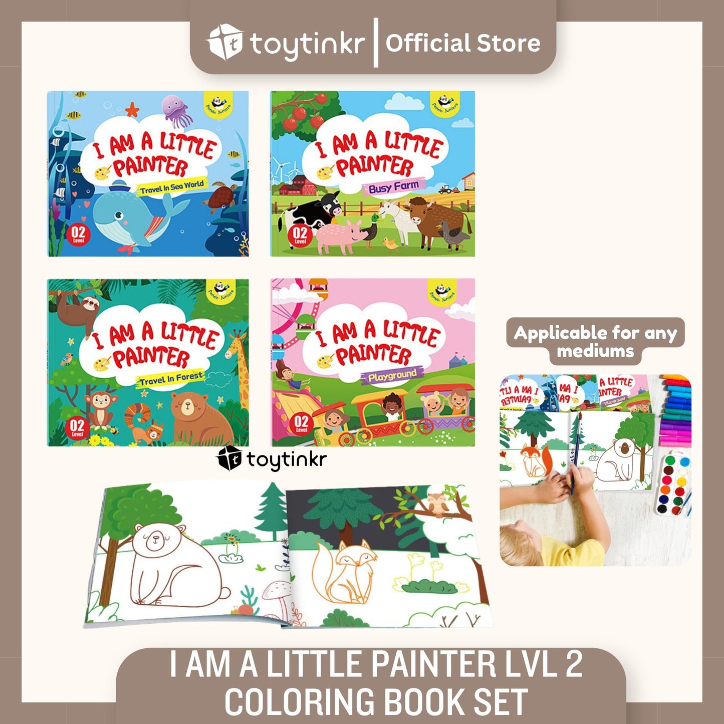 Panda Juniors I Am A Little Painter Level 2 Coloring Book Set of 4 by Toytinkr