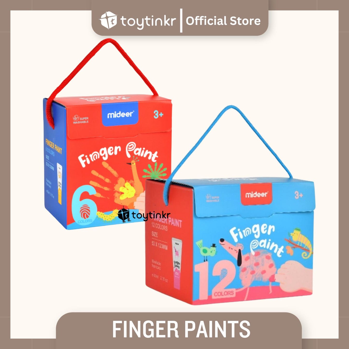 Mideer Finger Paint - Non-Toxic, Washable - 12 & 6 Colors by Toytinkr