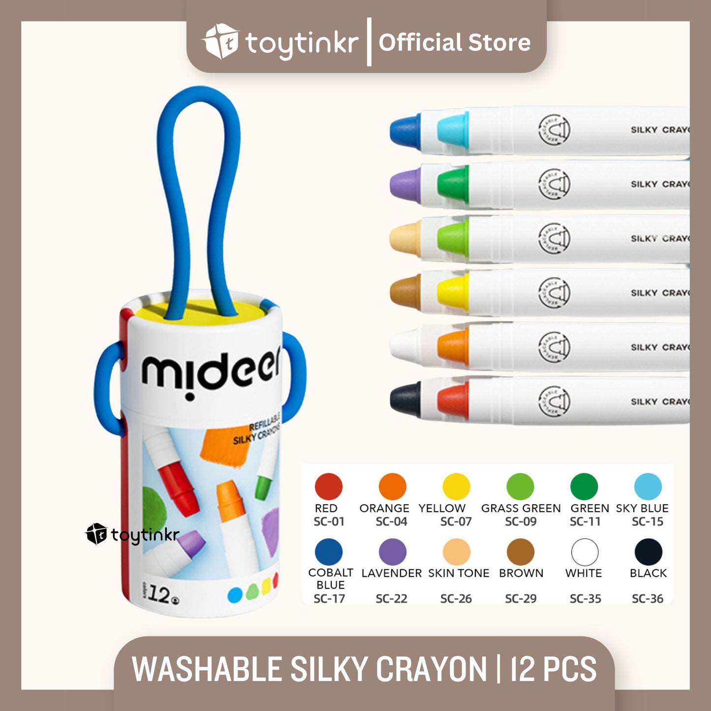 Mideer Washable Refillable Silky Crayons by Toytinkr
