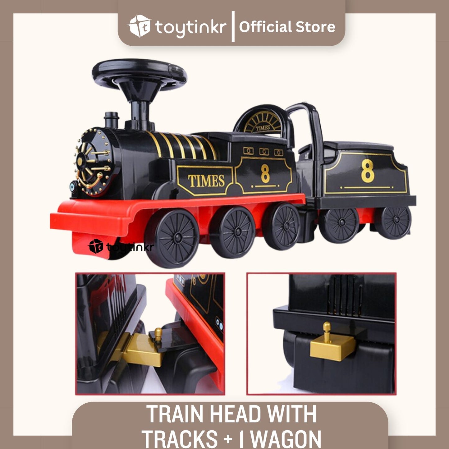 Ride on Train Head with Tracks + 1 Wagon by Toytinkr