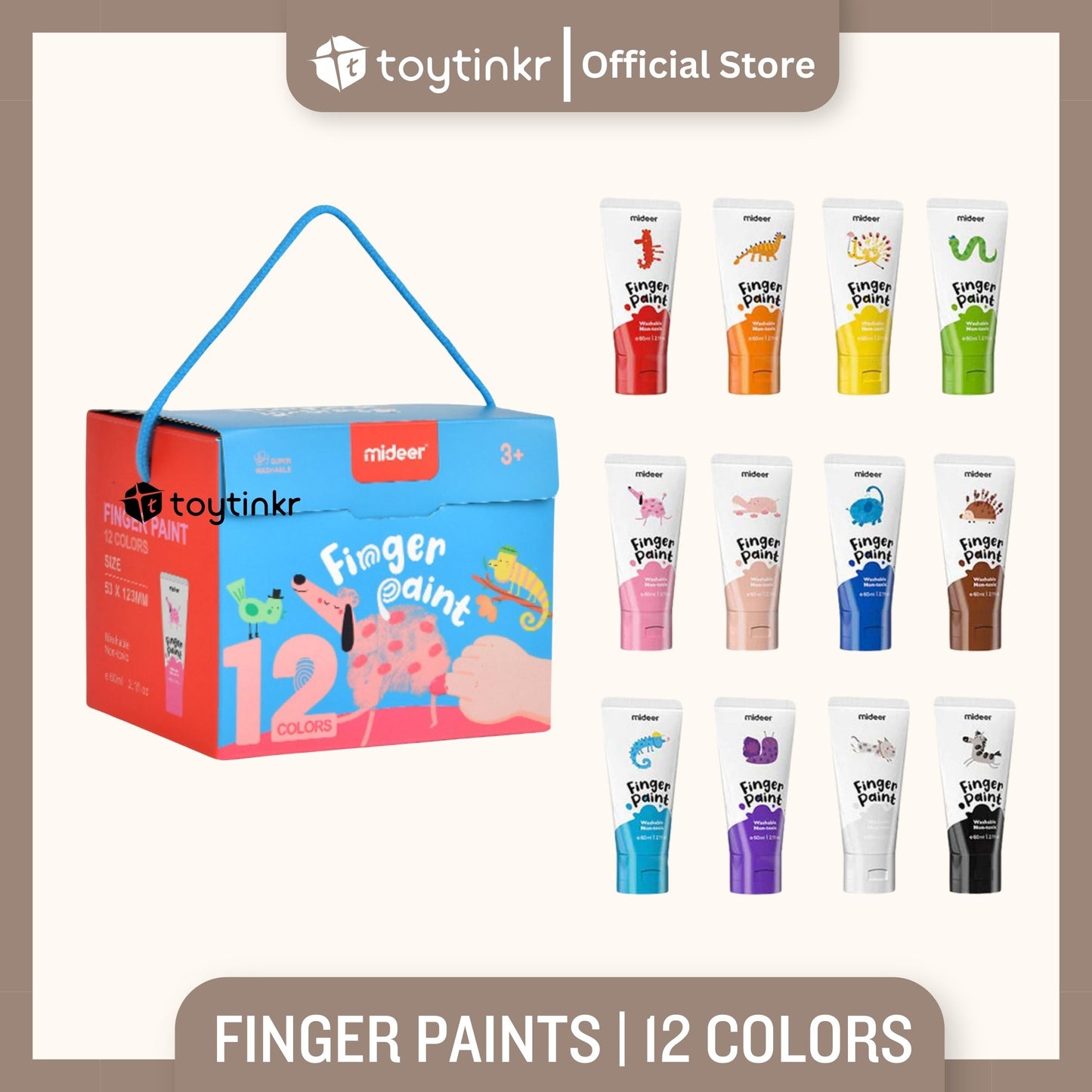 Mideer Finger Paint - Non-Toxic, Washable - 12 & 6 Colors by Toytinkr