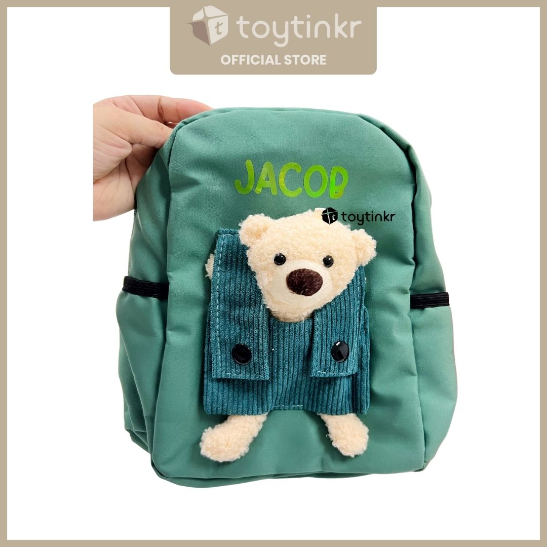 Personalized Kids Bear Bag Backpacks- (ALL CAPS WHITE FONT ONLY) by Toytinkr