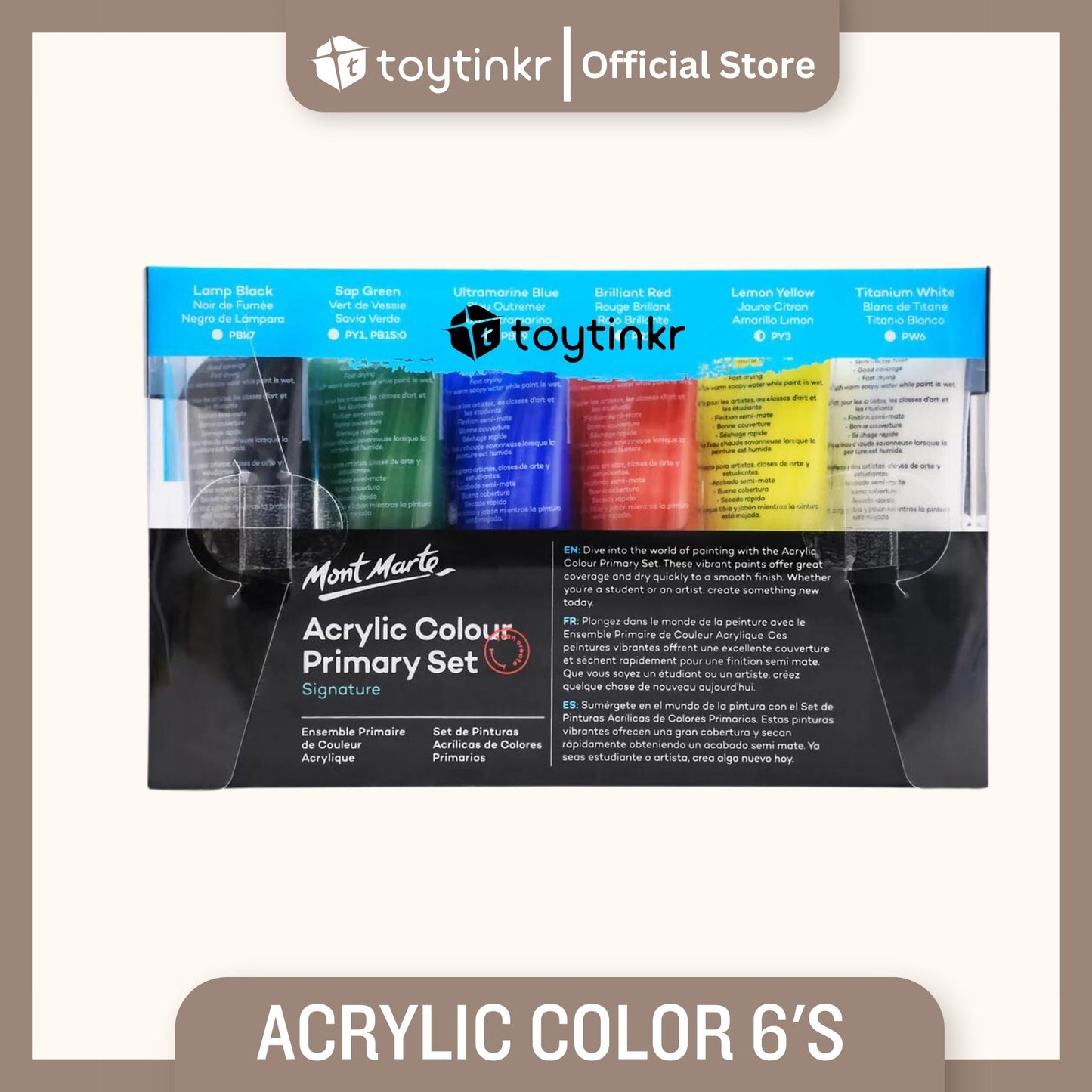 Mont Marte Acrylic Paints - 6 Colors for Artists & Beginners by Toytinkr
