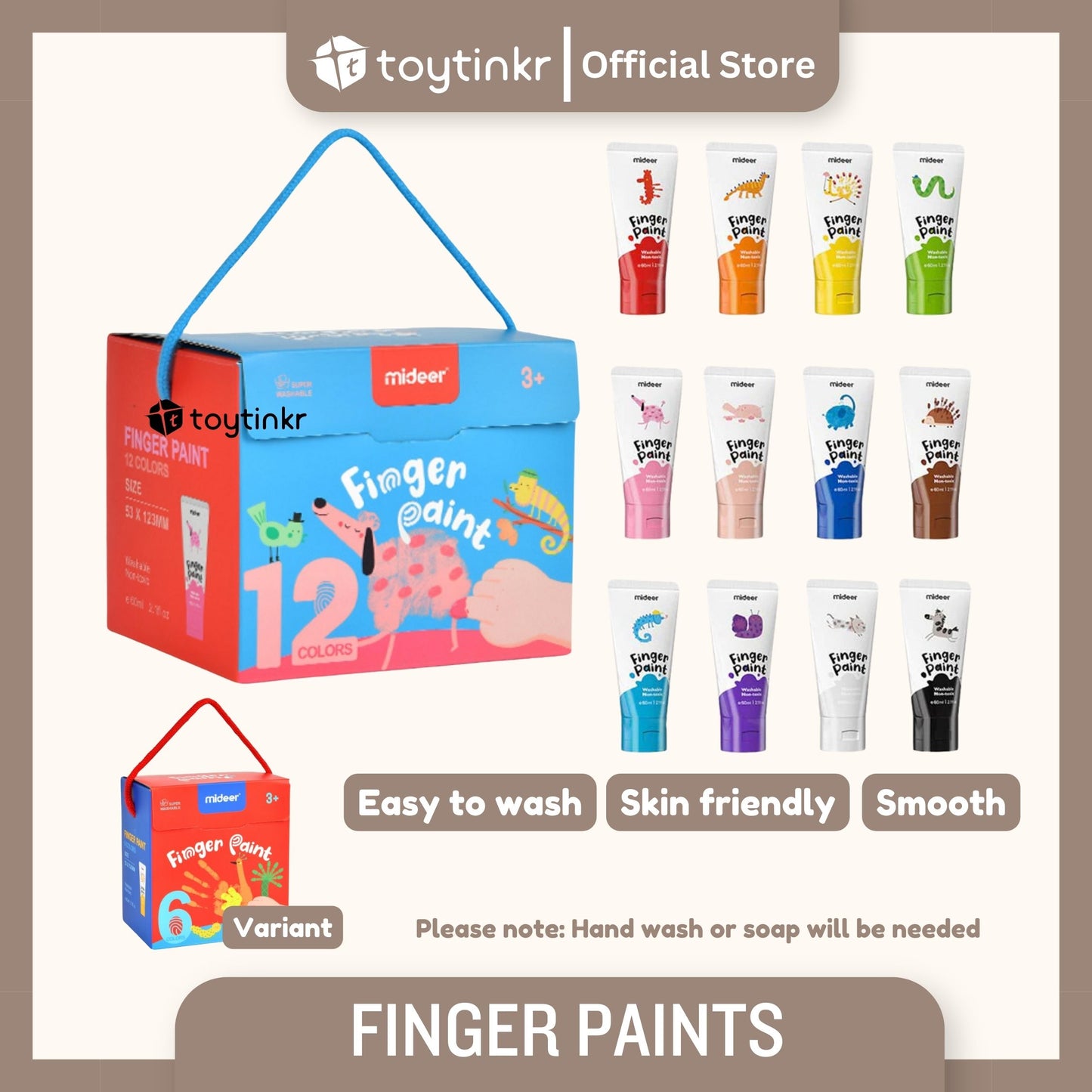 Mideer Finger Paint - Non-Toxic, Washable - 12 & 6 Colors by Toytinkr