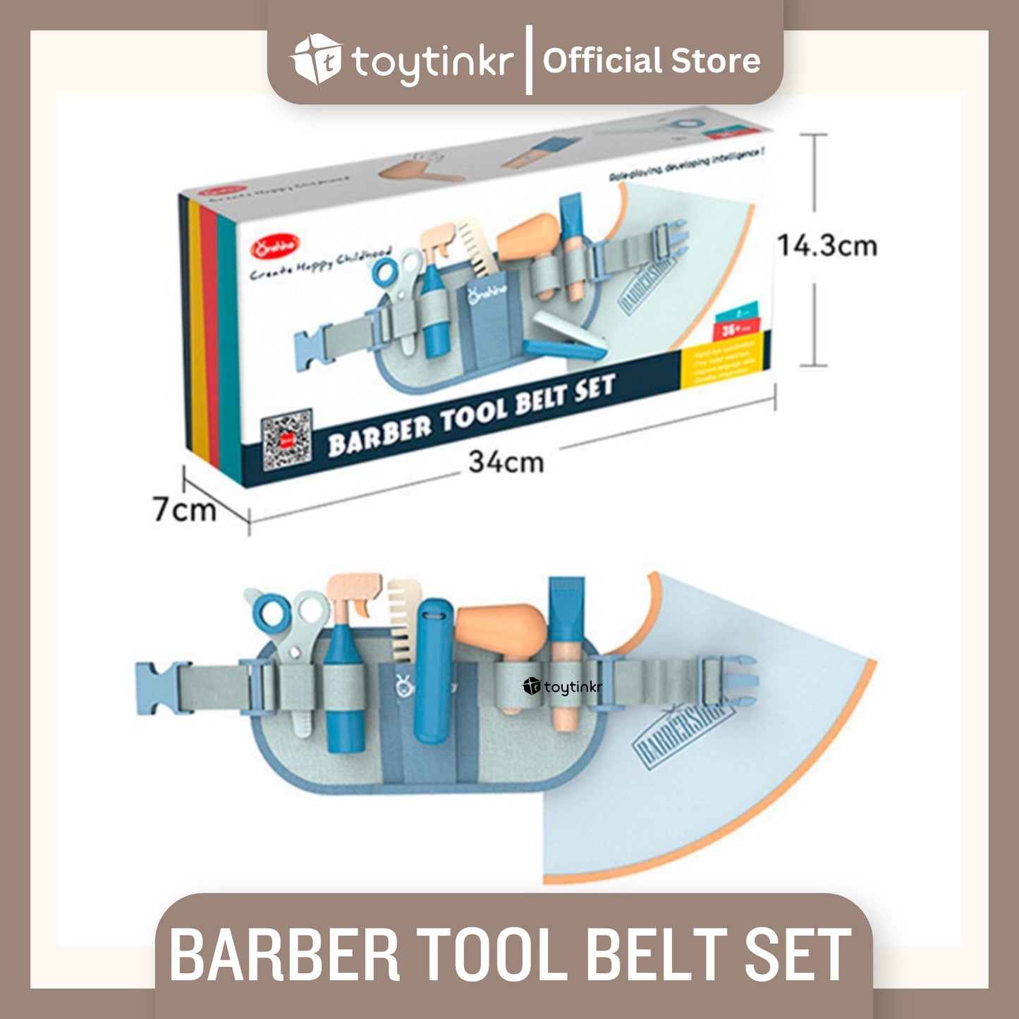Wooden Barber Tool Set Belt by Toytinkr