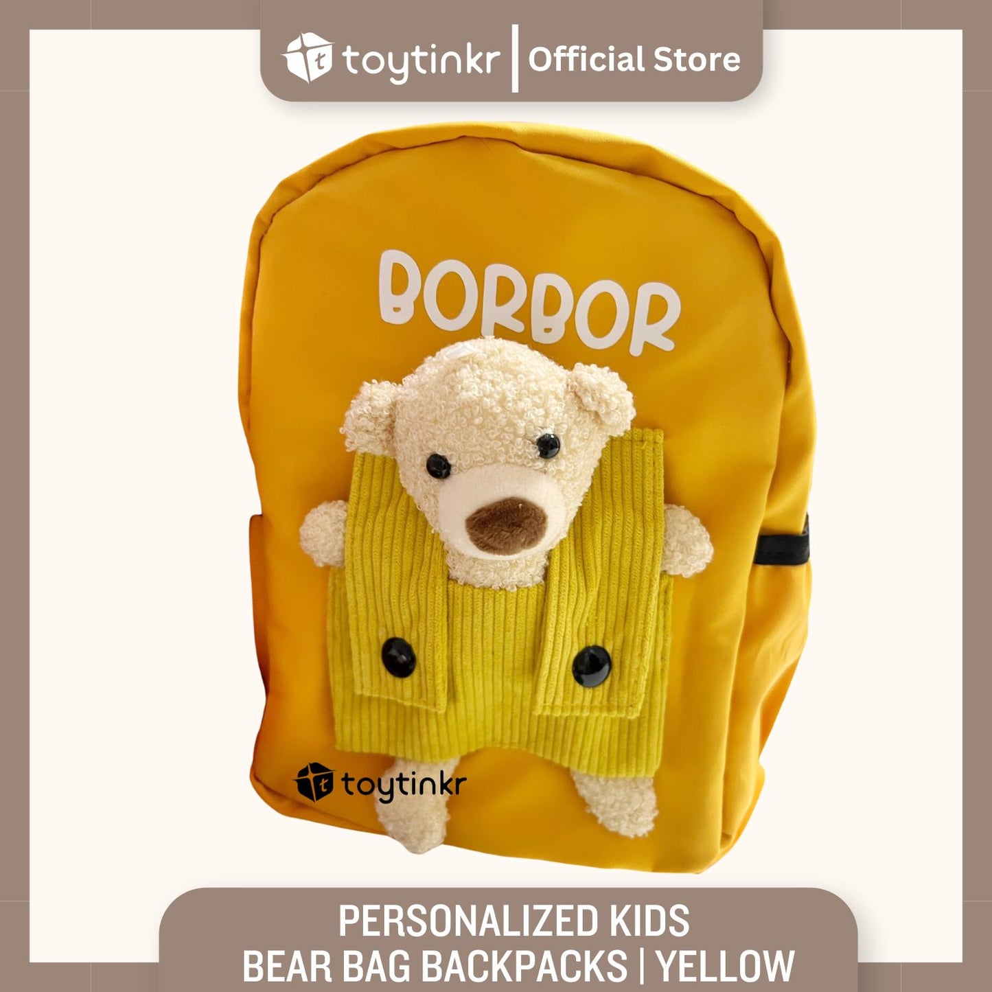 Personalized Kids Bear Bag Backpacks- (ALL CAPS WHITE FONT ONLY) by Toytinkr