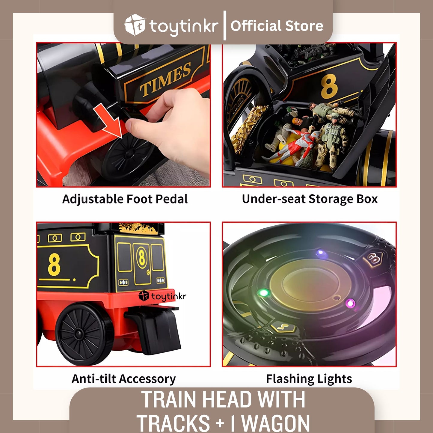 Ride on Train Head with Tracks + 1 Wagon by Toytinkr