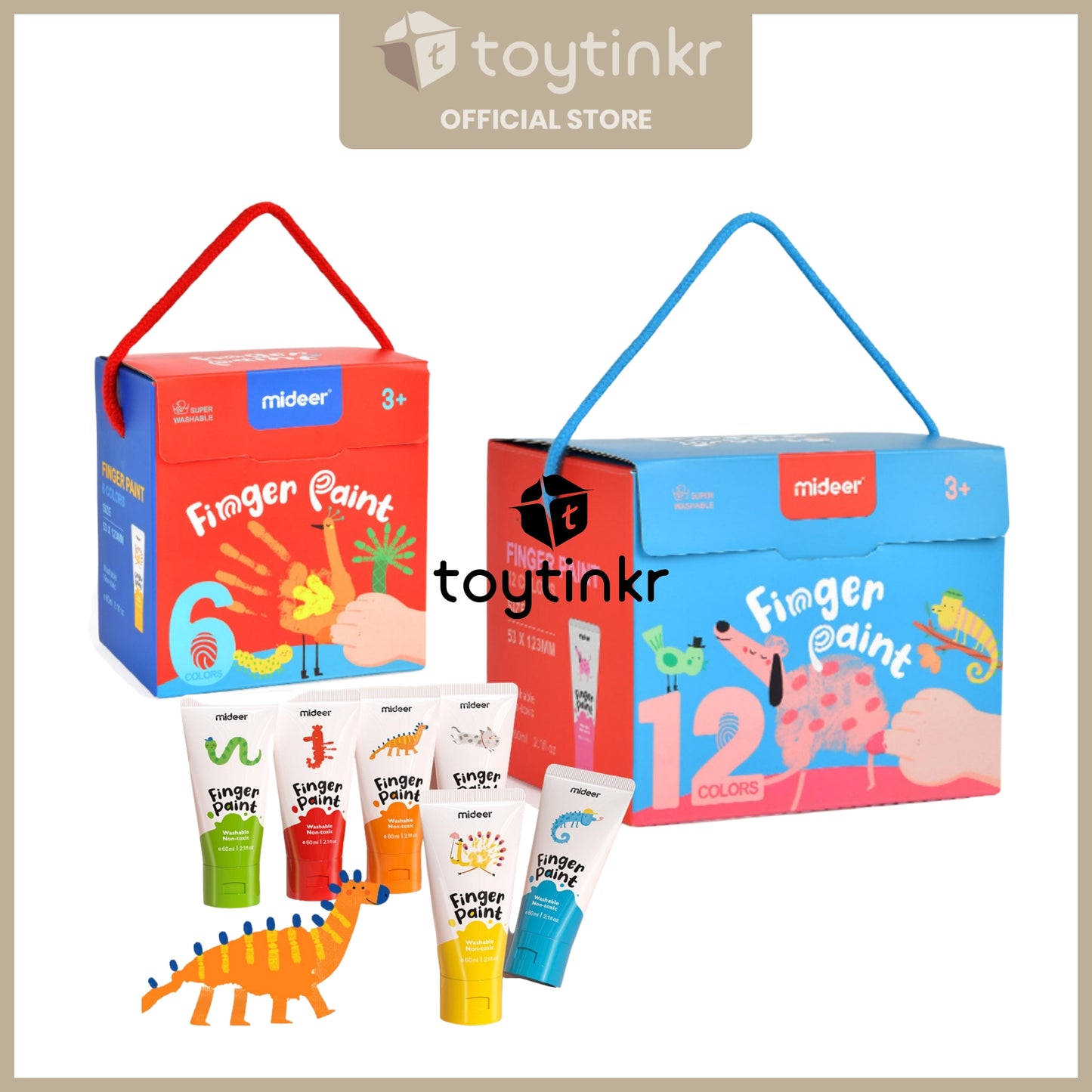 Mideer Finger Paint - Non-Toxic, Washable - 12 & 6 Colors by Toytinkr