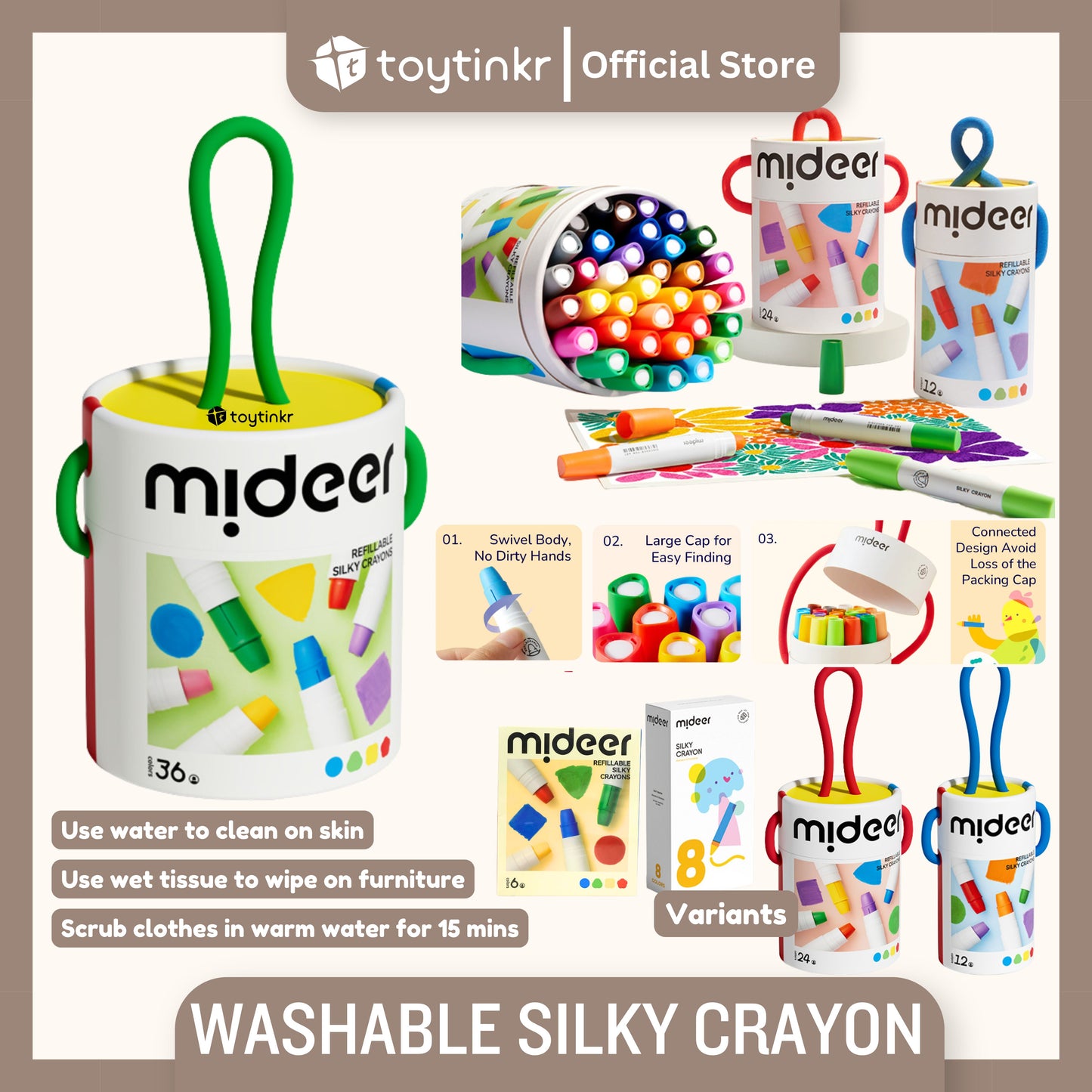 Mideer Washable Refillable Silky Crayons by Toytinkr