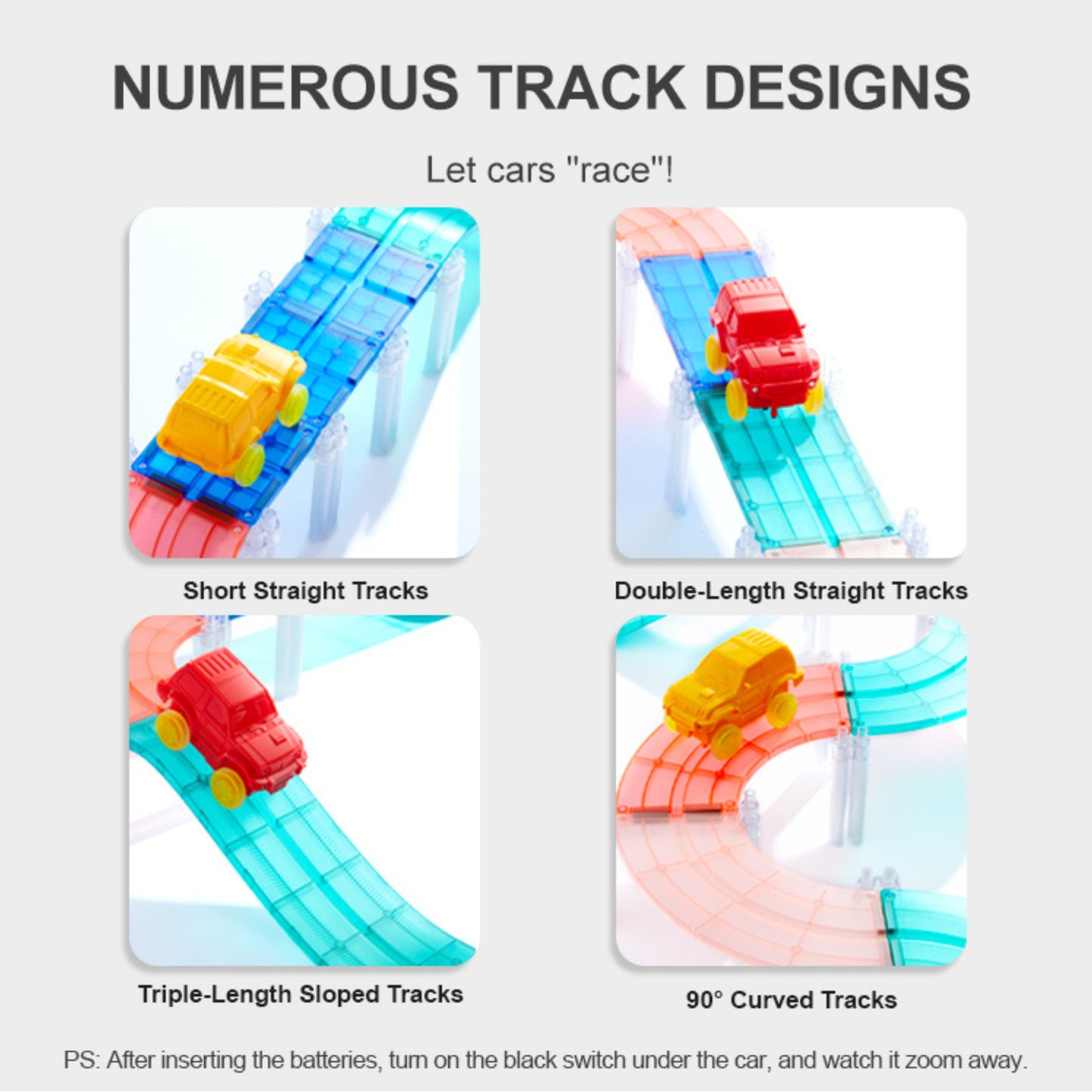 Mideer Colorful Magnetic Tiles - Racing Tracks by Toytinkr