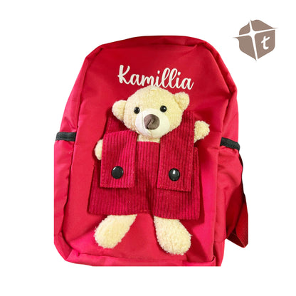 Personalized Kids Bear Bag Backpacks- (ALL CAPS WHITE FONT ONLY) by Toytinkr