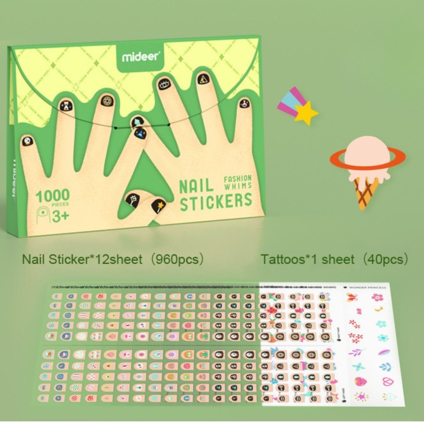 Mideer Envelope Nail Stickers 1000 Pieces - Green by Toytinkr