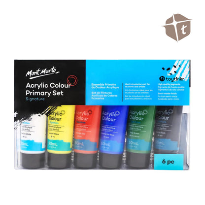 Mont Marte Acrylic Paints - 6 Colors Primary Set (50ml) by Toytinkr