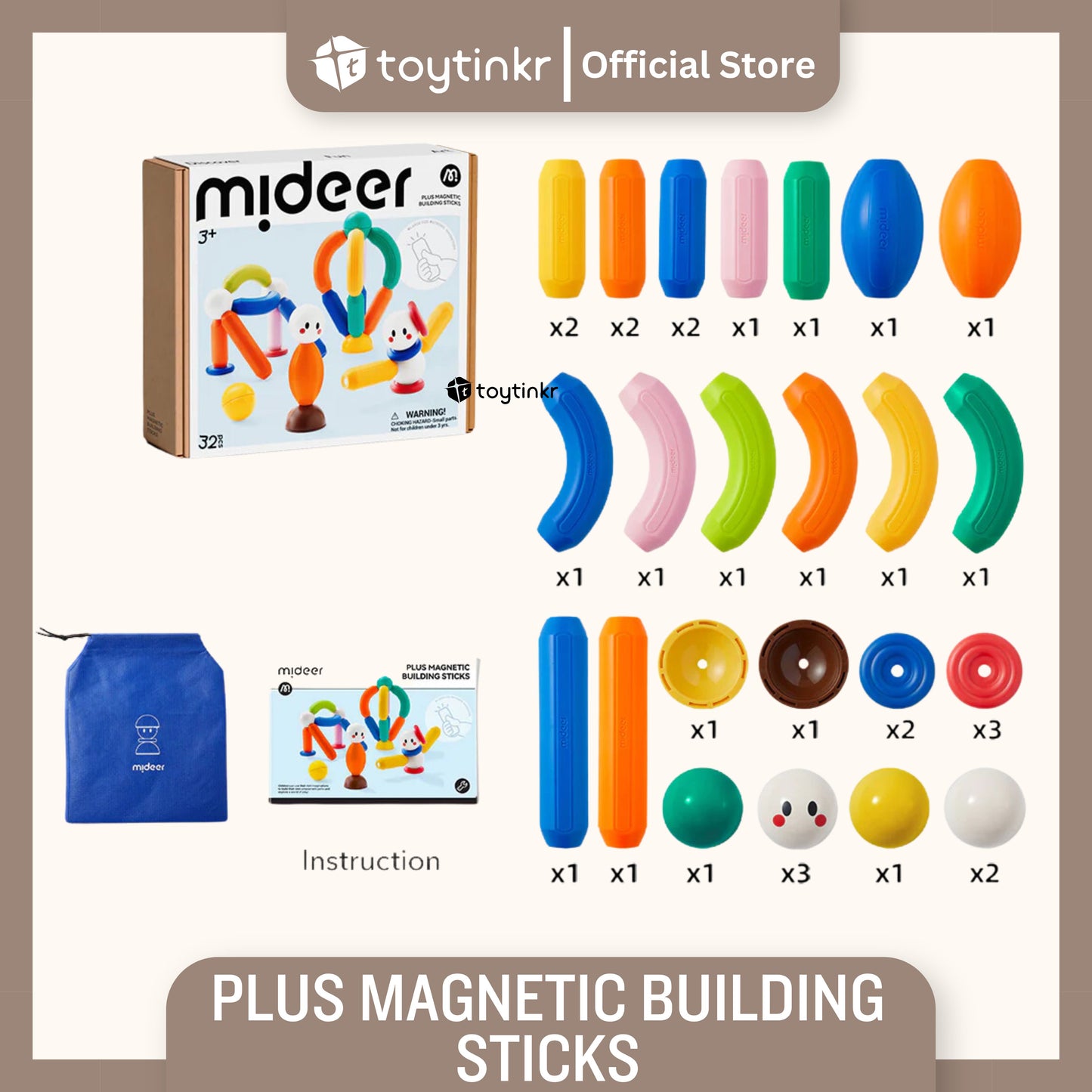 Mideer Plus Building Magnetic Sticks by Toytinkr