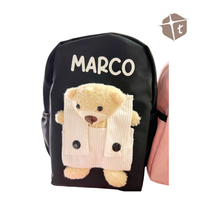 Personalized Kids Bear Bag Backpacks- (ALL CAPS WHITE FONT ONLY) by Toytinkr