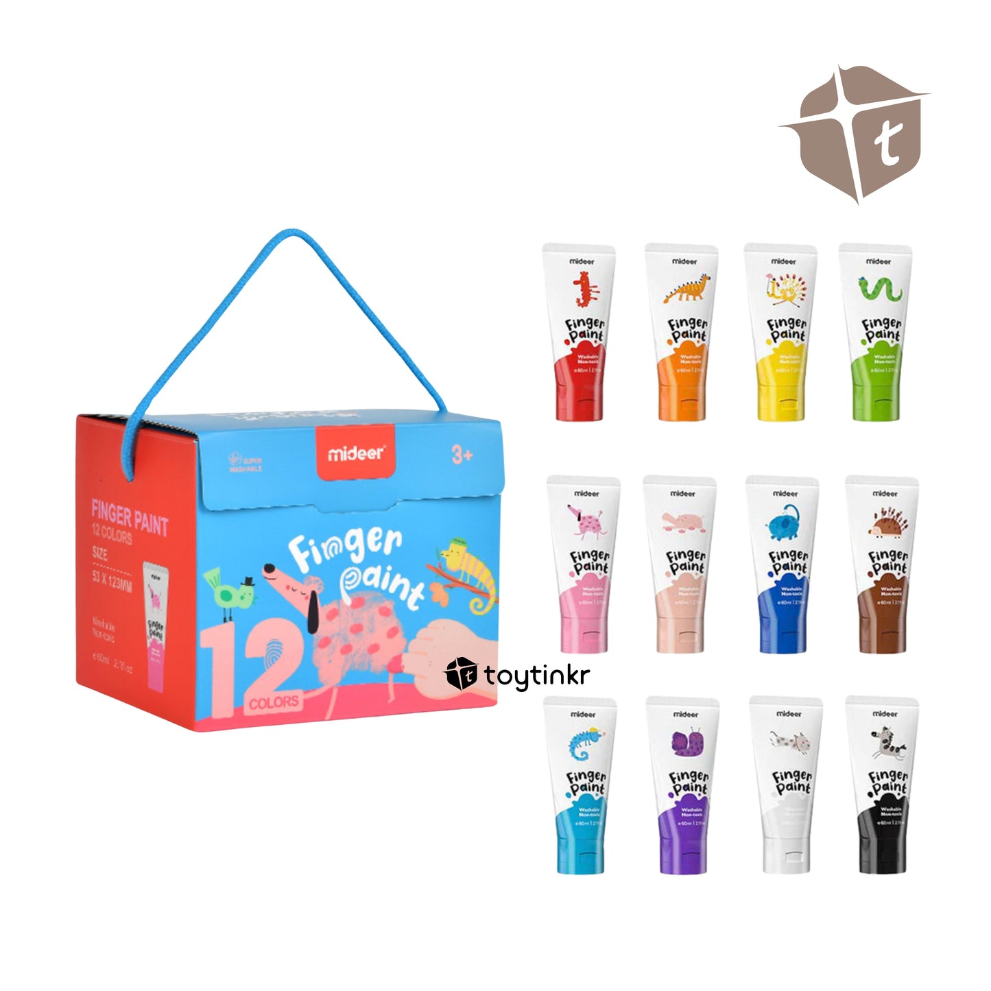 Mideer Finger Paint Washable - 12 Colors (60ml) by Toytinkr