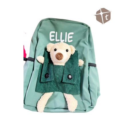 Personalized Kids Bear Bag Backpacks- (ALL CAPS WHITE FONT ONLY) by Toytinkr